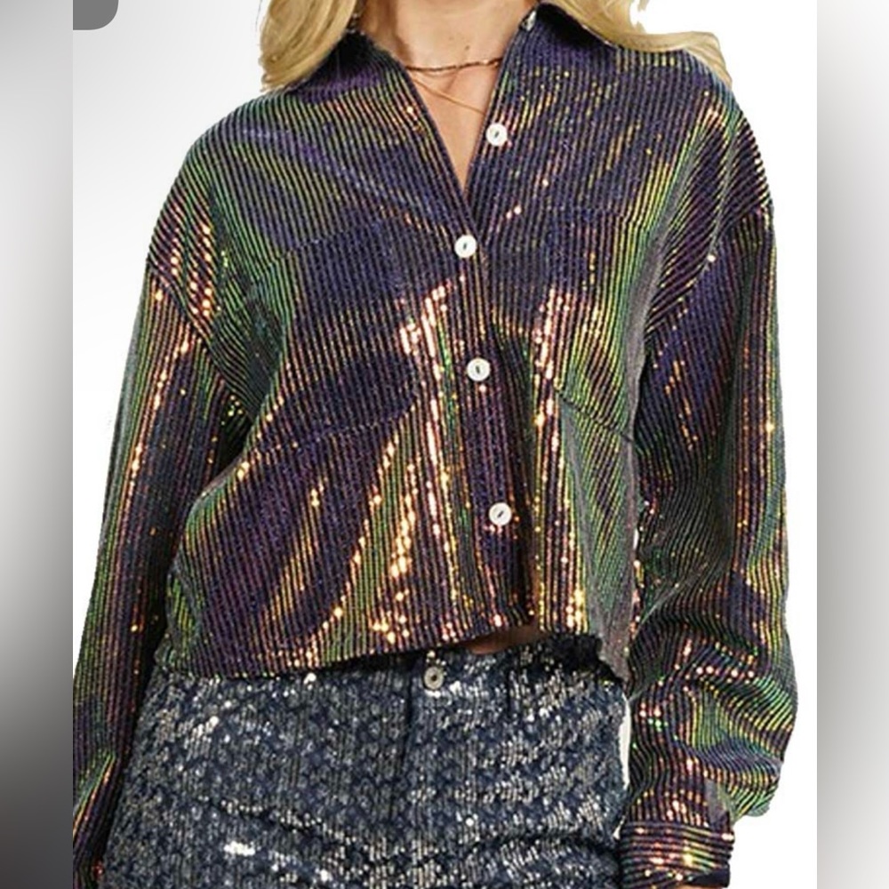 Sequin Fringe Button Up